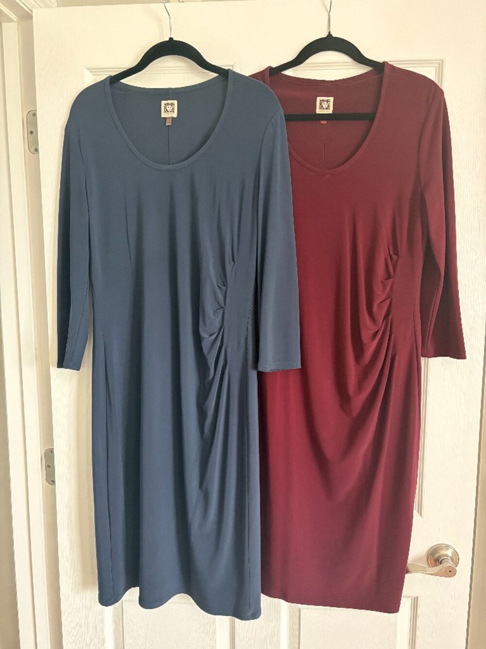 Anne Klein Ruched Sheath Dresses Set of 2 Navy and Burgundy || Size 12